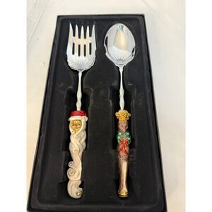 2 Saints Christmas Serving Fork Spoon Set Santa Reindeer 11.5" NIB Stainless